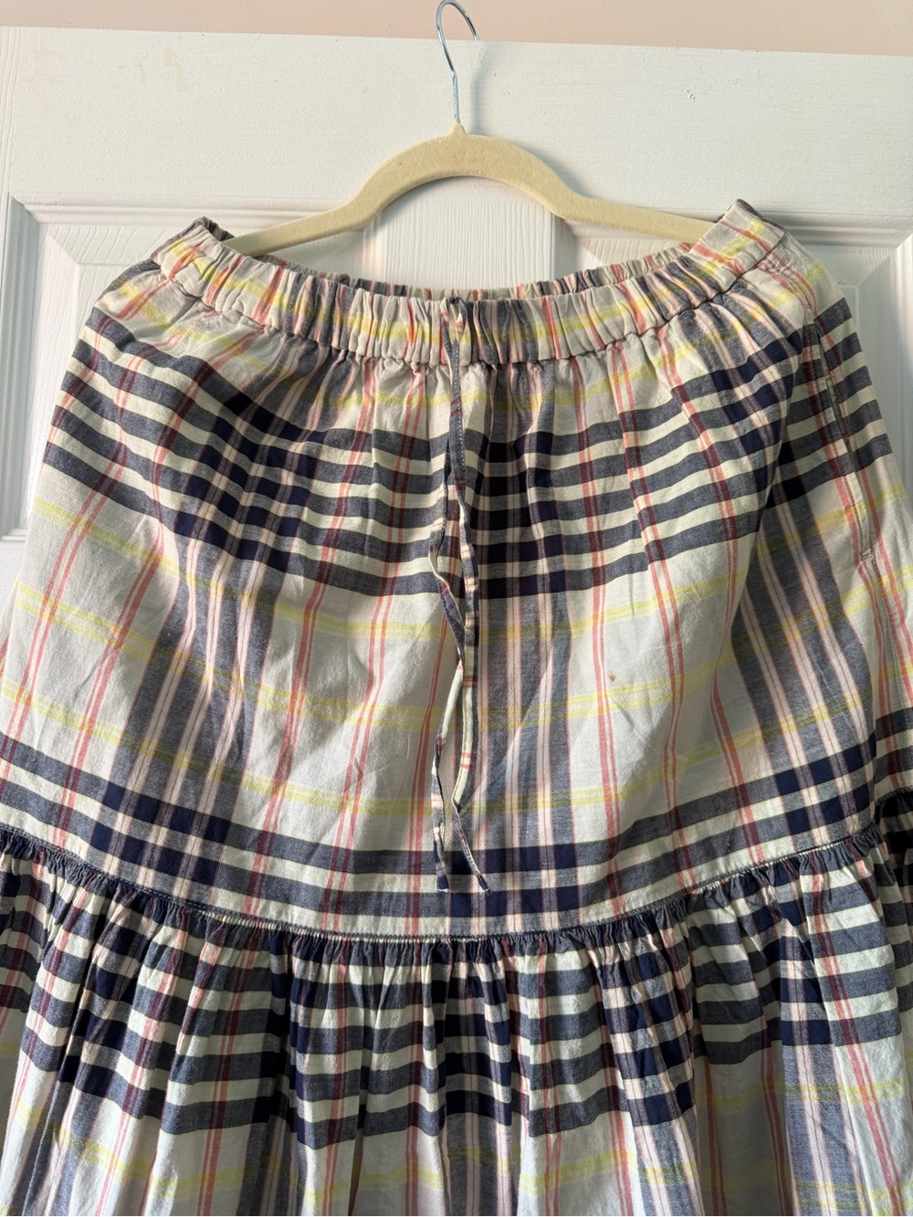 Muji Madras Check Tiered Skirt in Cream and Navy - Picture 4 of 8